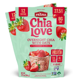Prana Chialove overnight chia-oats pudding in a bowl, protein-rich breakfast option