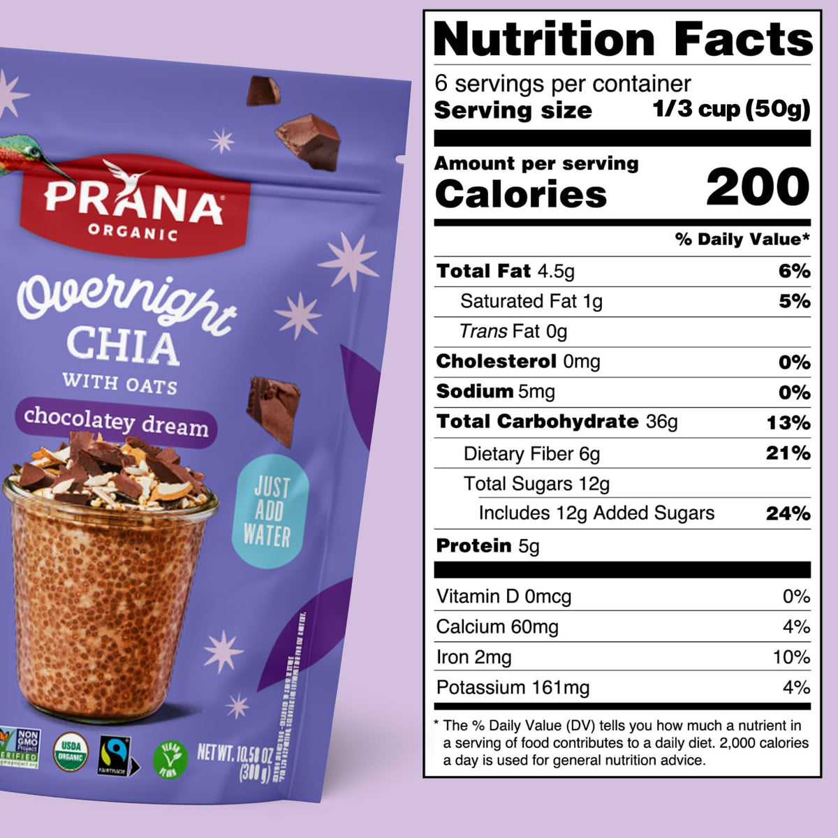 Prana fairtrade cocoa powder visible in the blend for rich aroma