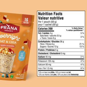 Prana Organic Overnight Chia with Oats Apple Crumble dry mix shown for prep.