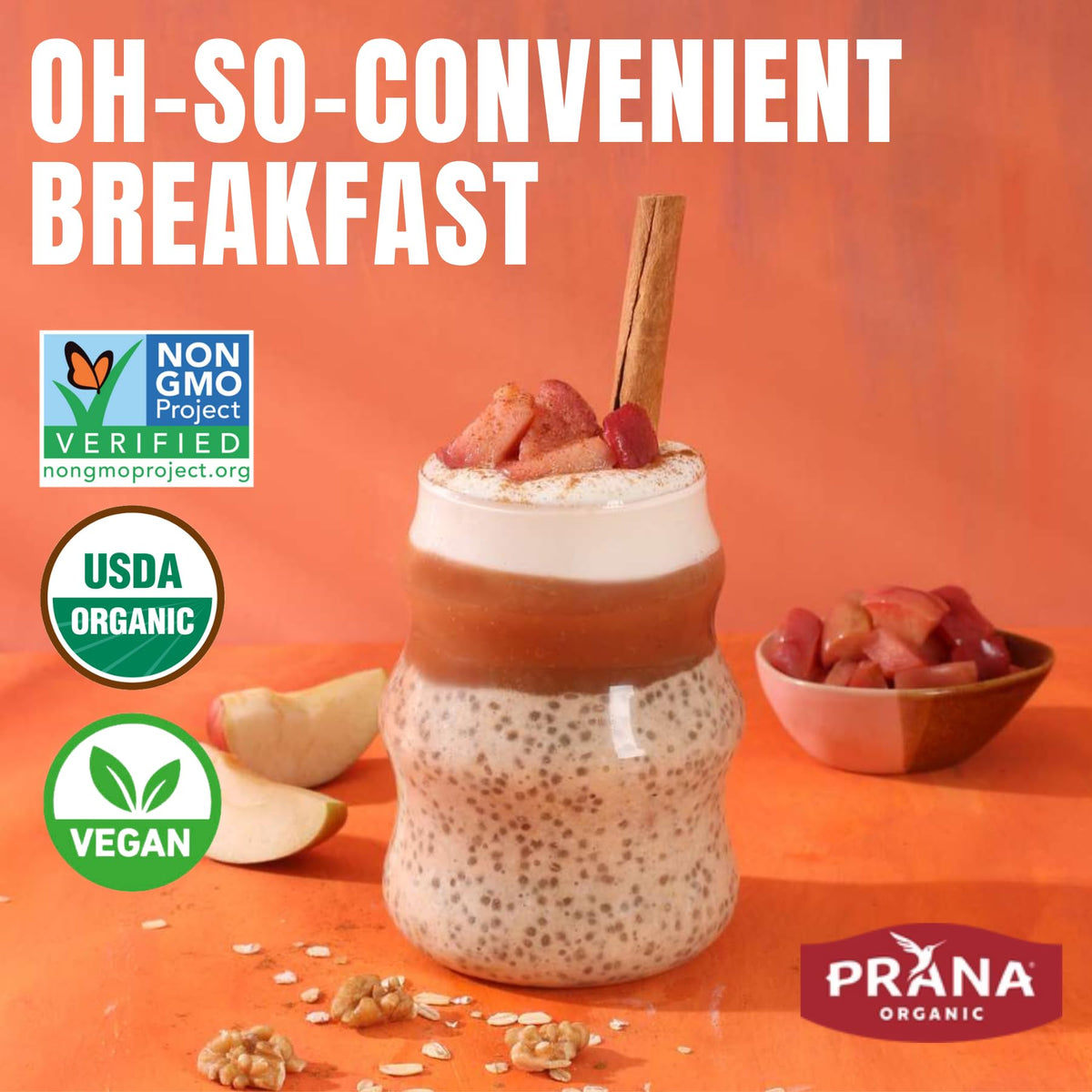 Prana Overnight Chia with Oats Apple Crumble served in a bowl showcasing texture.