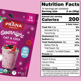 Close-up of Prana Berry Fairy mix emphasizes oats chia and berry flavors