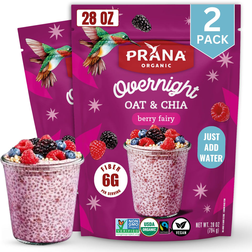 Prana Overnight Chia with Oats Berry Fairy mix for a fiber-rich breakfast.