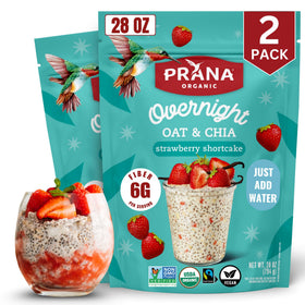 Prana Overnight Chia-Oats Strawberry Shortcake pack, ready-to-eat breakfast option with fiber