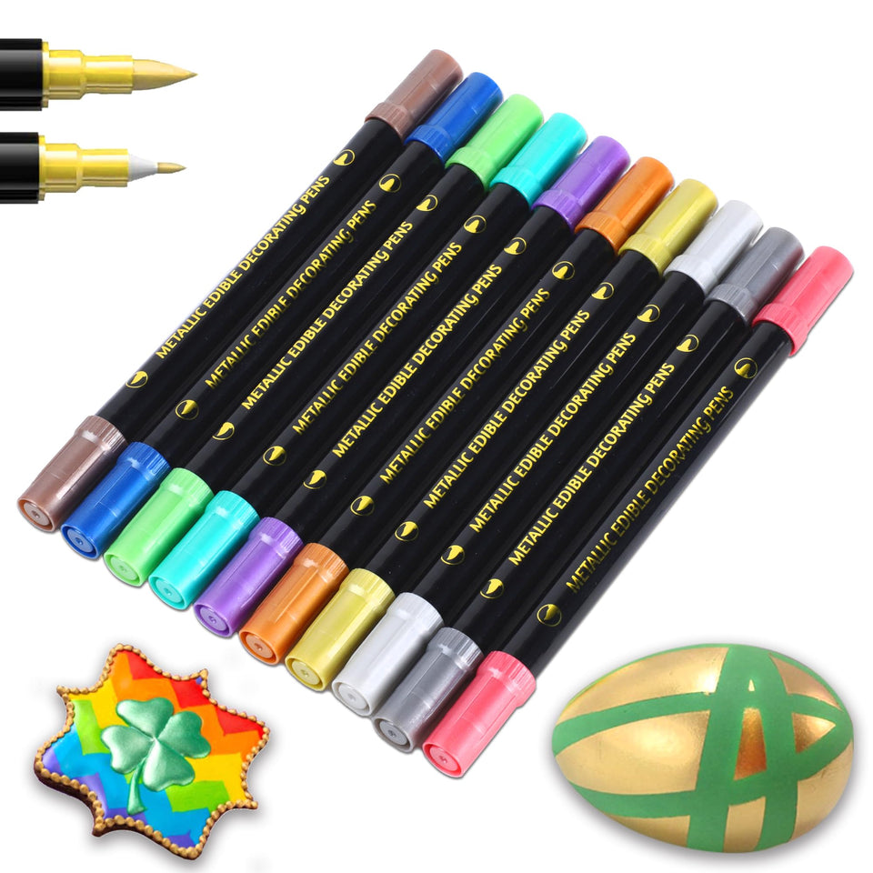 PREATOC edible metallic markers with shimmering ink for eye-catching cake decorations.
