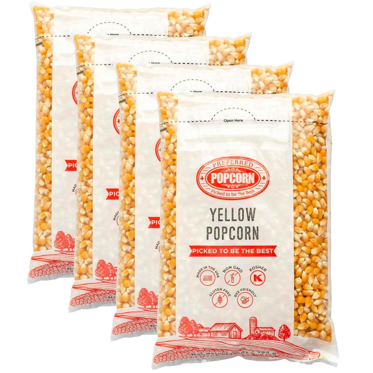 Preferred Popcorn non-GMO kernels delivering theater-style extra-large pops.