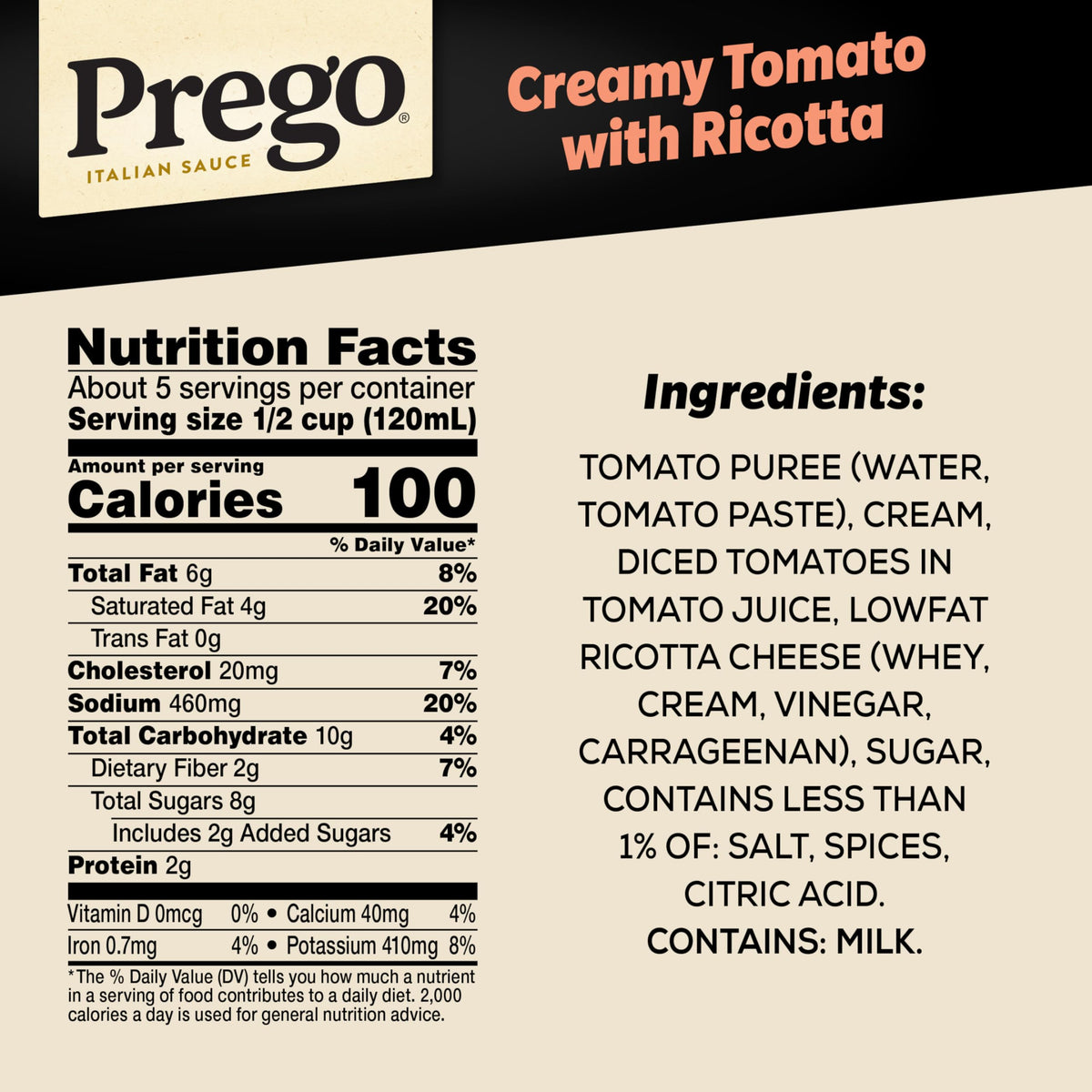 Prego Creamy Tomato Ricotta jar being poured onto pasta for a smooth weeknight meal.