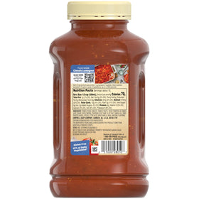 Prego Roasted Garlic and Herb sauce displays vegetarian-friendly label on jar.