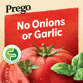 Close-up of tomatoes and herbs in Prego sauce