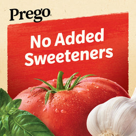 Prego label close-up highlights tomatoes, herbs and no added MSG.