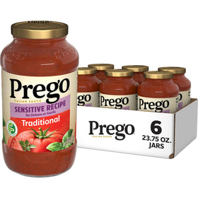 Prego Traditional Sensitive Low FODMAP sauce jar ready for family dinners