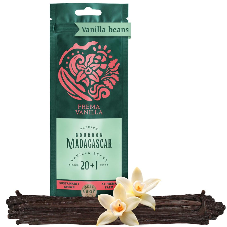 PREMA VANILLA Madagascar vanilla bean pod close-up showing plump aroma-ready beans for gourmet cooking