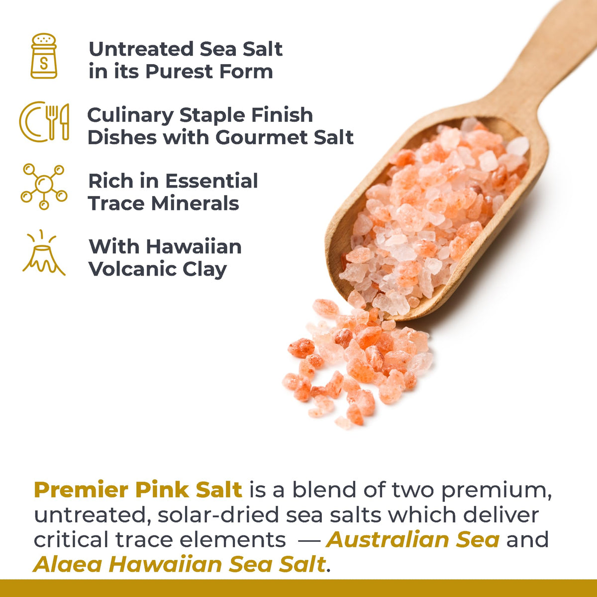 Premier Pink Salt additive-free presentation emphasizing pure ingredients.