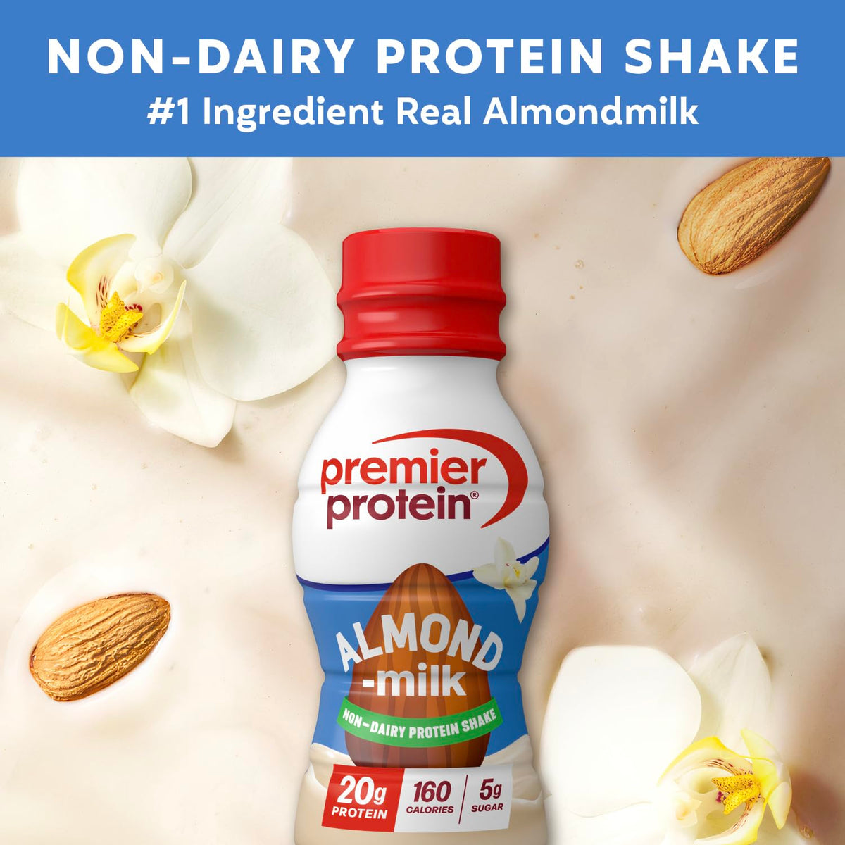 Premier Protein almondmilk non-dairy bottle chocolate with rich flavor for post-workout recovery