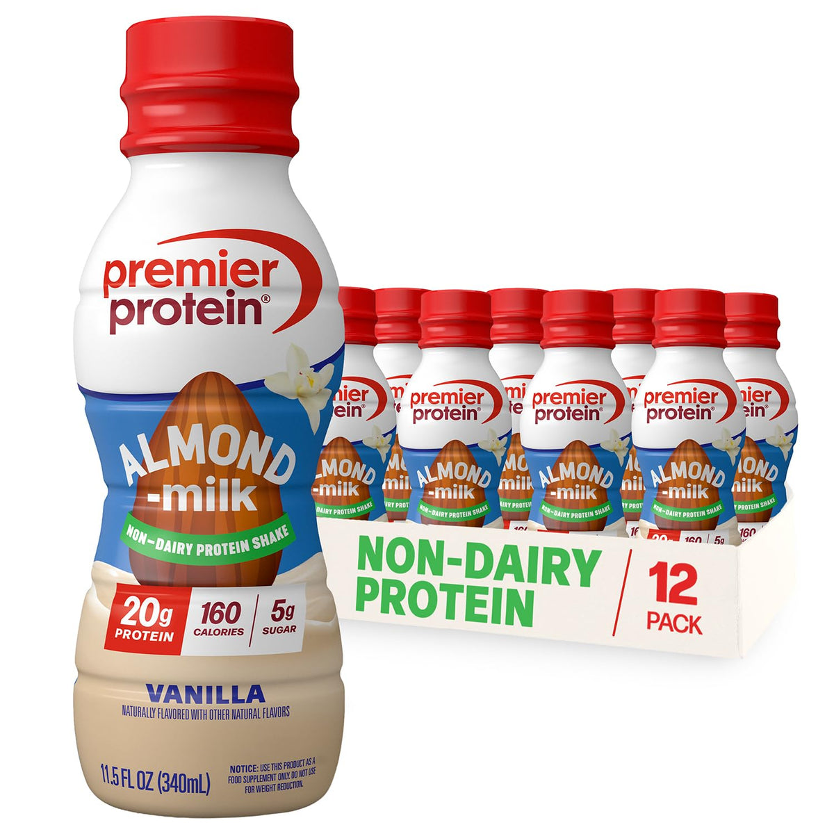 Premier Protein almondmilk non-dairy bottle vanilla for a creamy on-the-go protein boost