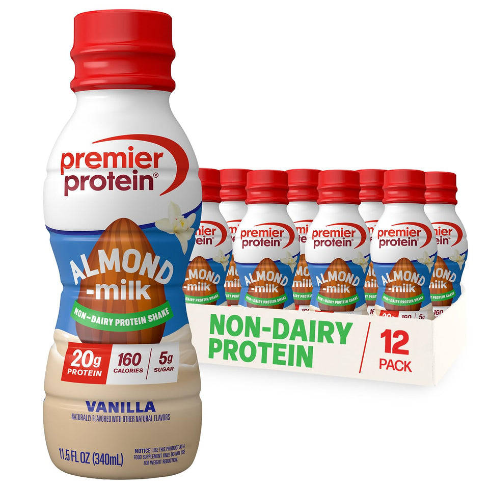 Premier Protein almondmilk non-dairy bottle vanilla for a creamy on-the-go protein boost