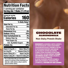 Premier Protein chocolate packaging communicates a non-dairy formula.