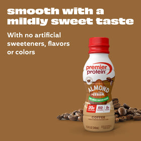 Premier Protein almondmilk shake nutrition panel highlights 20g protein and 5g sugar