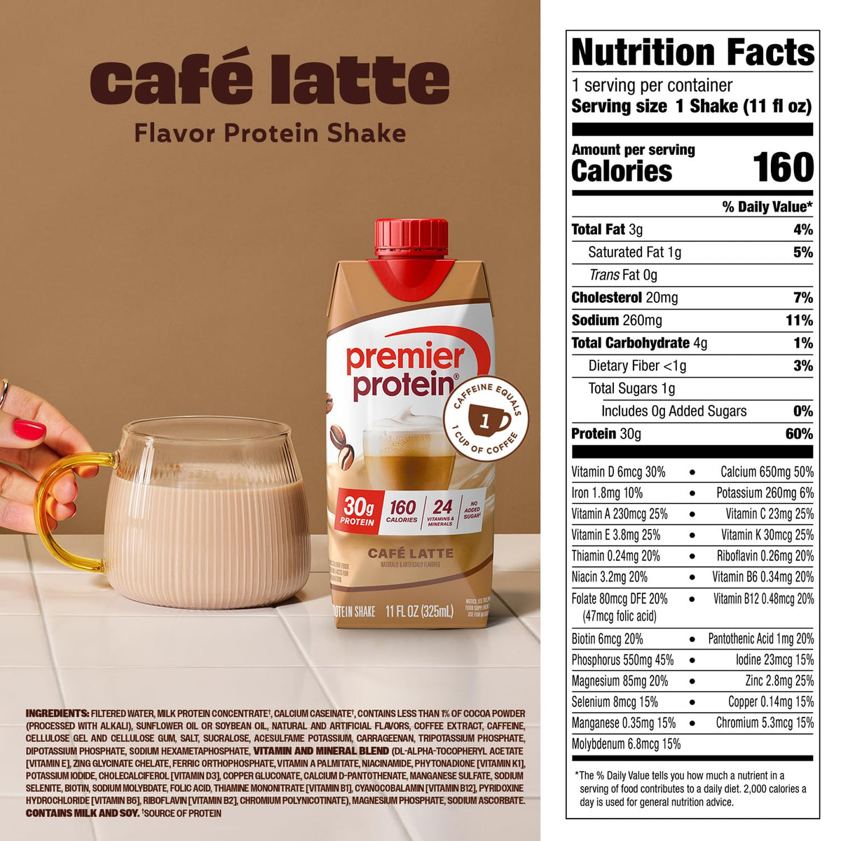 Premier Protein Café Latte with oats for a satisfying breakfast option