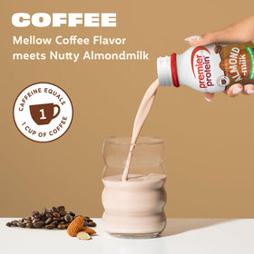 Premier Protein chocolate almondmilk shake pour captures a fast, satisfying protein sip