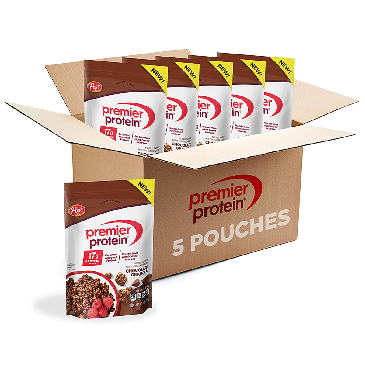 Premier Protein Chocolate Granola bag with resealable zipper for freshness.