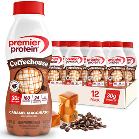 Premier Protein Coffeehouse Caramel Macchiato bottle ready for on-the-go energy.