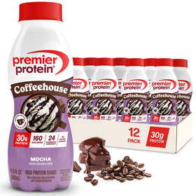 Premier Protein Coffeehouse Mocha bottle offers convenient, on-the-go energy with 30g protein.