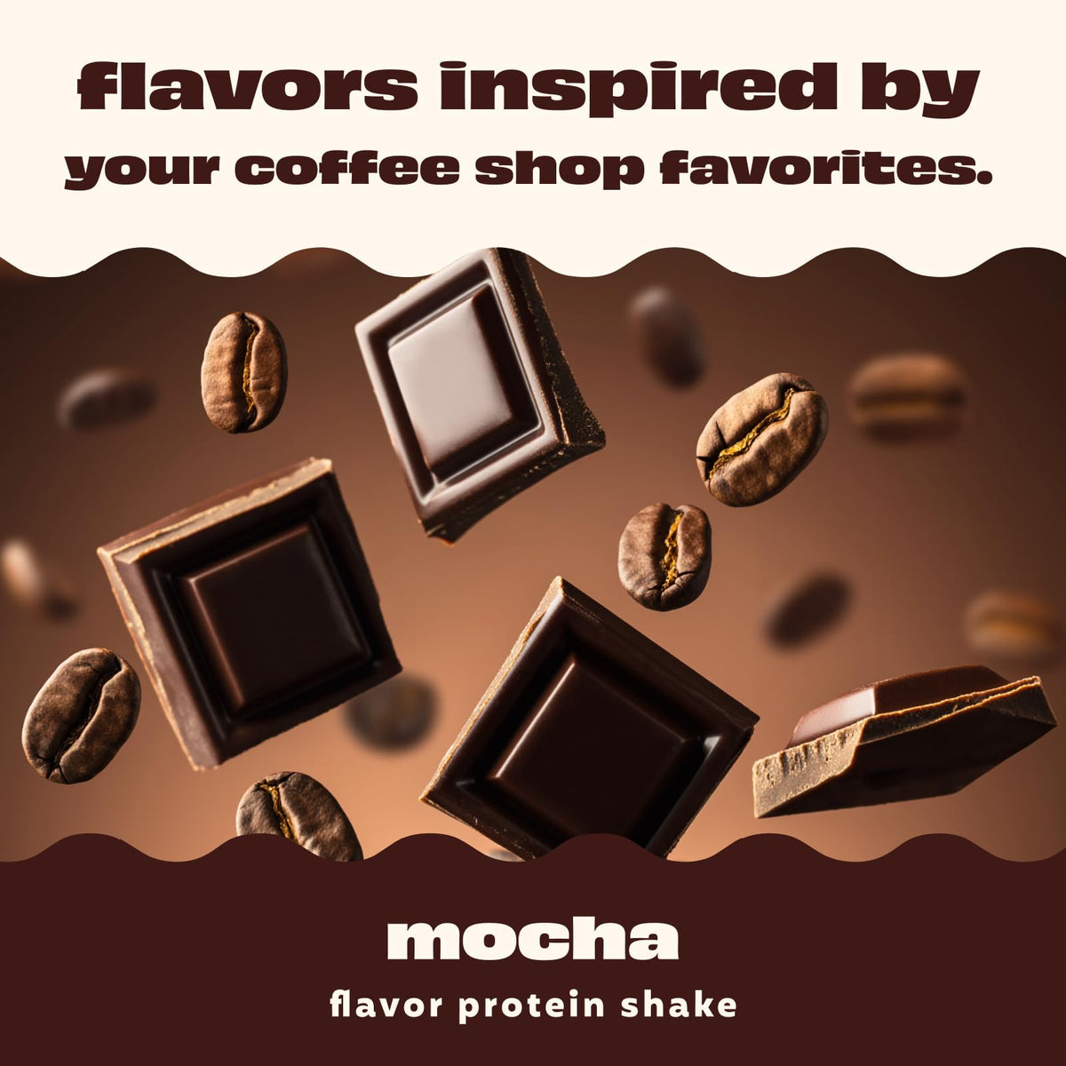 Mocha shake served over ice in a glass provides a refreshing caffeine boost.