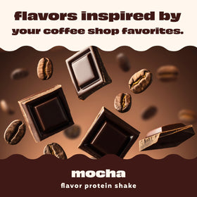 Mocha shake served over ice in a glass provides a refreshing caffeine boost.
