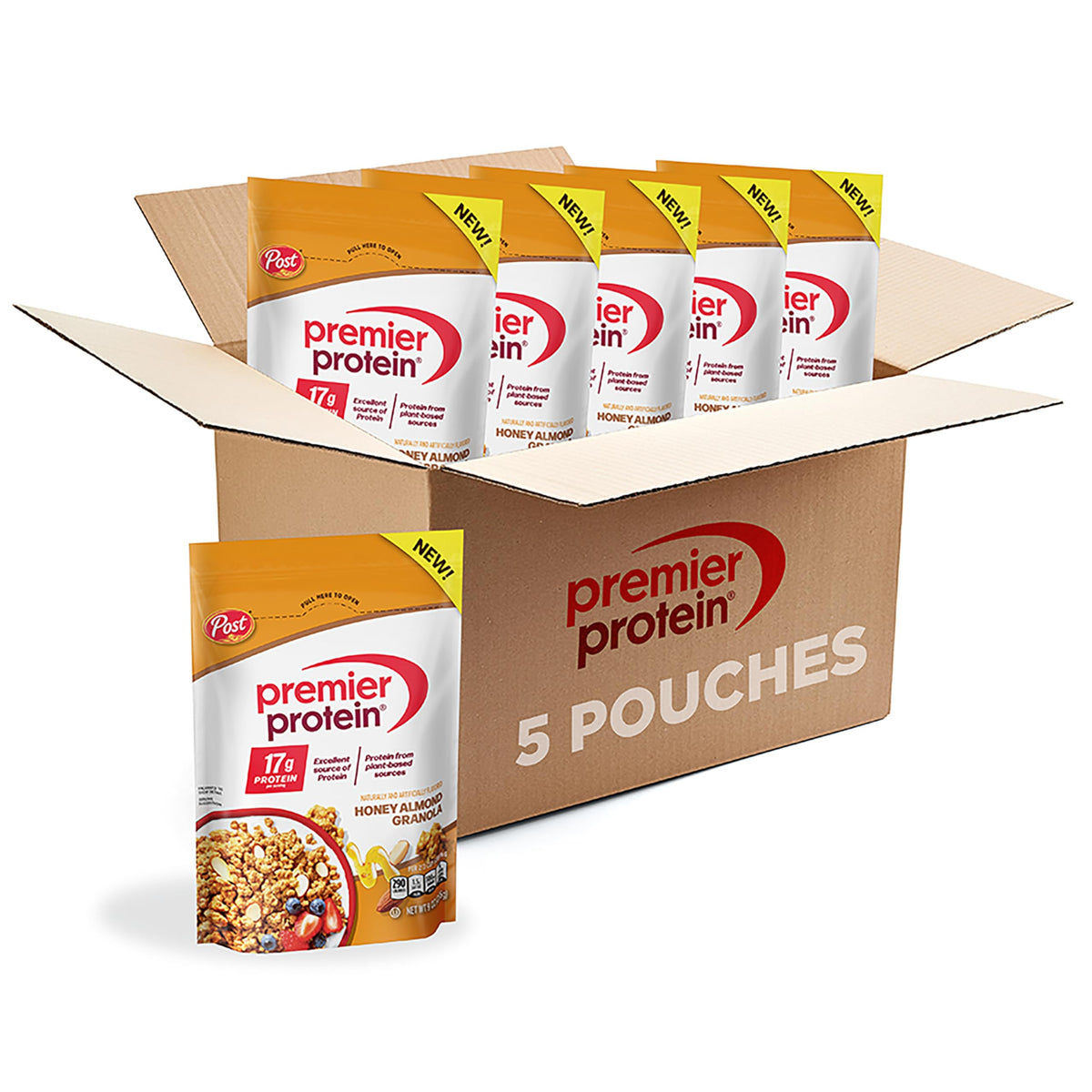 Premier Protein Honey Almond Granola clusters offer a protein-rich crunch for breakfast.