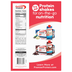 Family breakfast scene featuring Premier Protein cereal and berries.