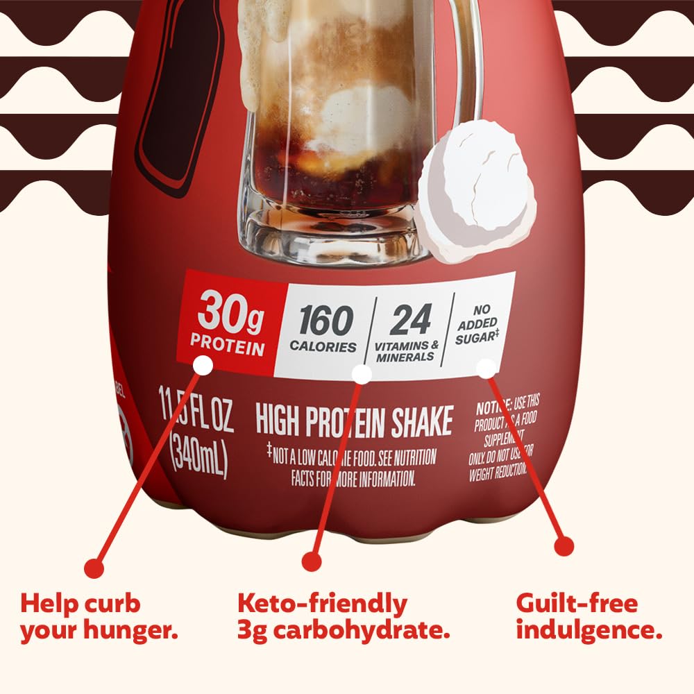 Pouring Premier Protein Root Beer Float, quick nutrition on the move