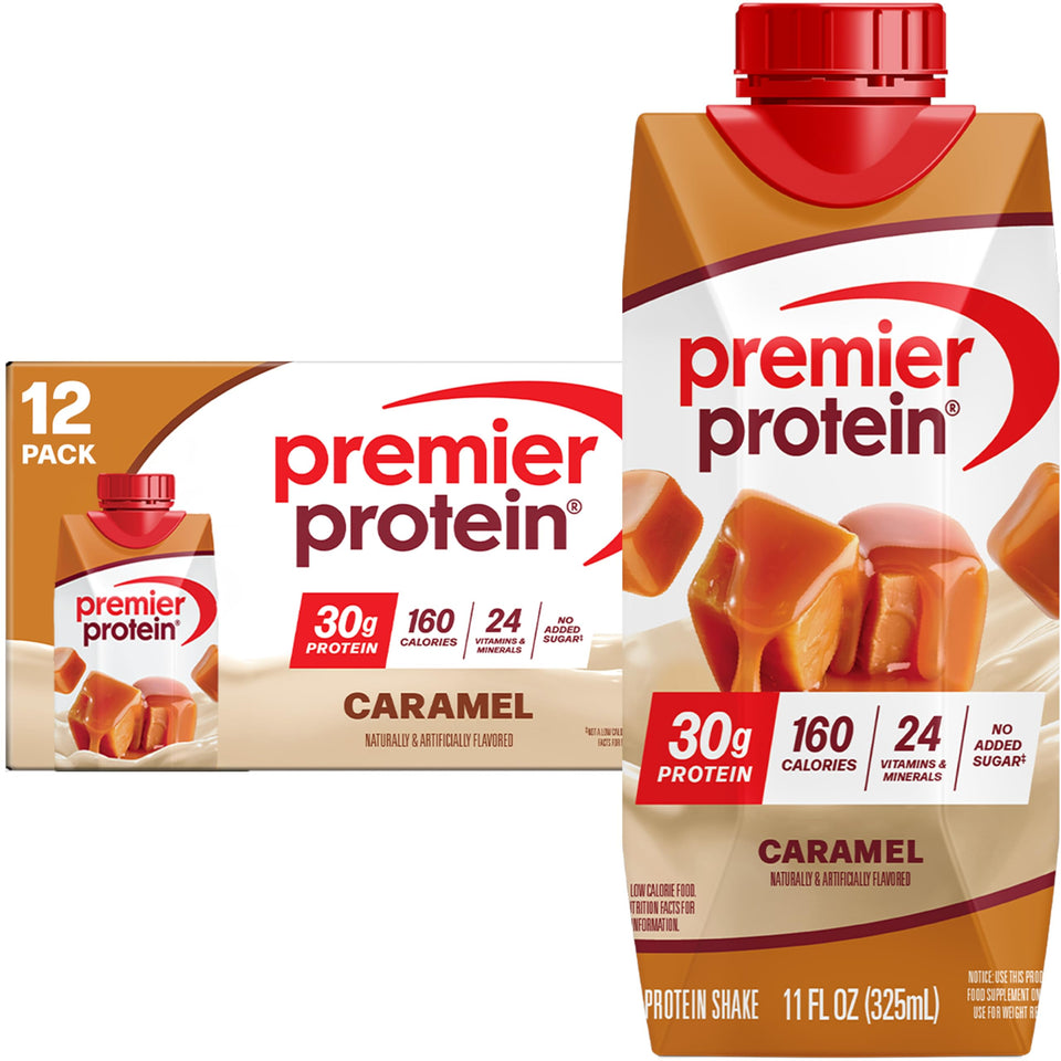 Premier Protein Shake caramel bottle for on-the-go protein fueling.