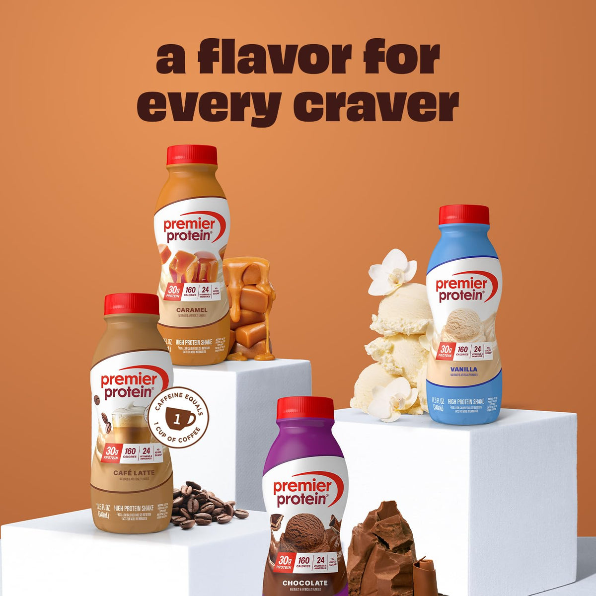 Premier Protein Shake Caramel blended smoothie ready-to-drink convenience.
