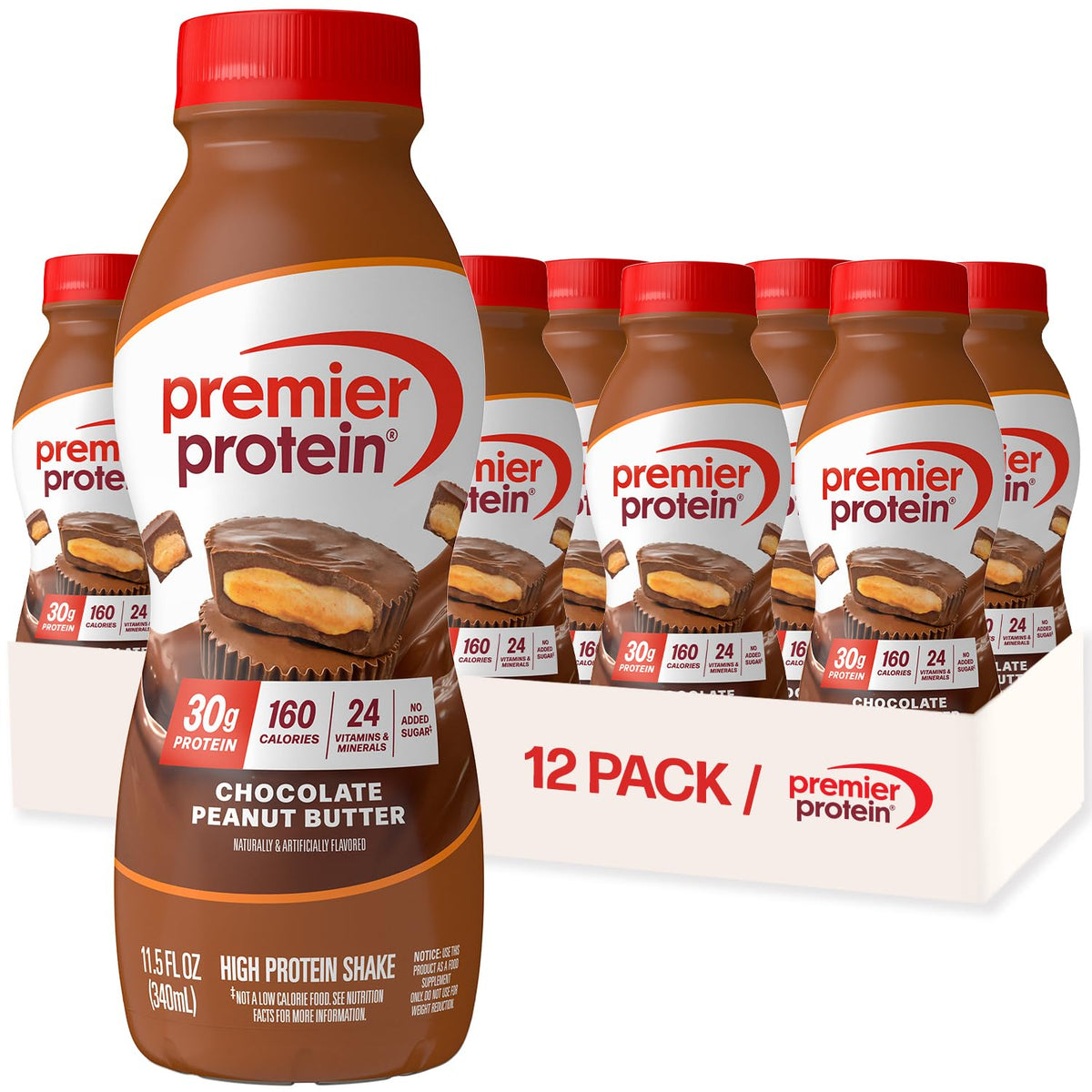 Premier Protein Shake Chocolate Peanut Butter bottle front for on-the-go fueling.