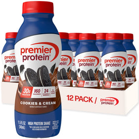 Premier Protein Cookies & Cream bottle ready for on-the-go fueling