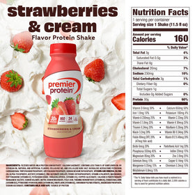 Premier Protein Shake Strawberries & Cream bottle in gym bag for on-the-go fueling.