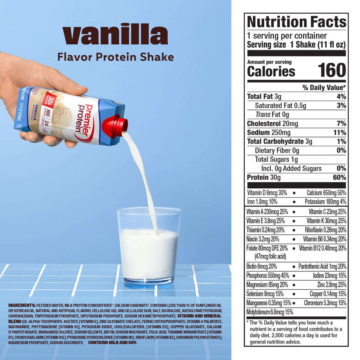 Premier Protein Shake Vanilla breakfast setup for on-the-go nutrition.