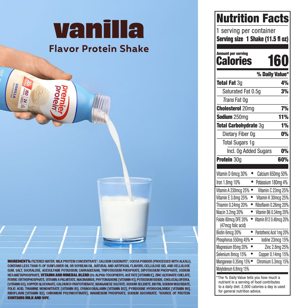 Premier Protein Shake Vanilla close-up, smooth consistency and inviting aroma.