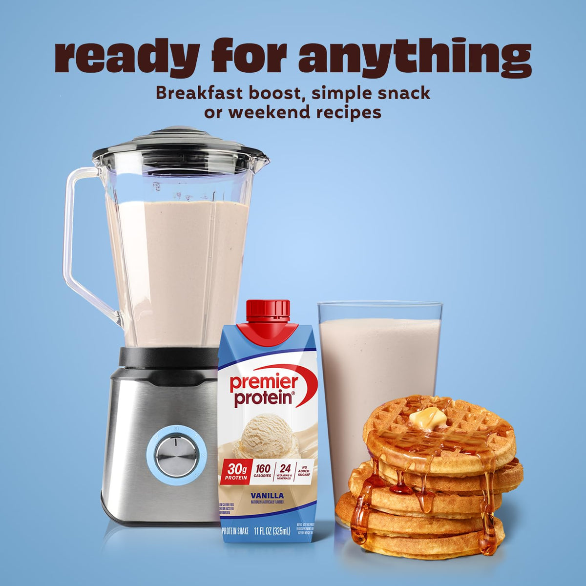 Premier Protein Shake Vanilla blended into coffee for a protein coffee.