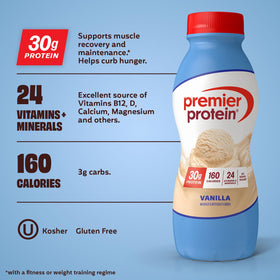 Premier Protein Vanilla Shake pour into a glass for a protein-packed moment.
