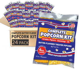 Premium America popcorn kit 4oz bag close-up, cinema-style popcorn at home.