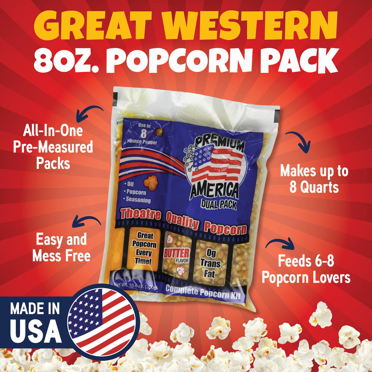 Premium America popcorn kit gift-set ready to delight friends and family.