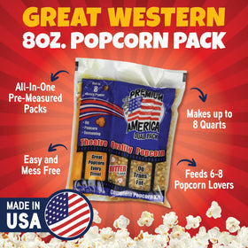 Premium America popcorn kit gift-set ready to delight friends and family.