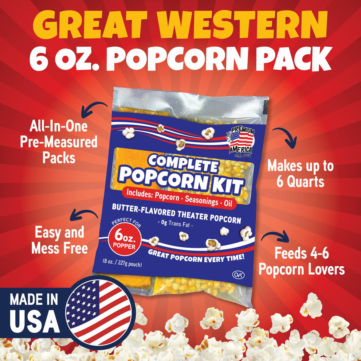 Premium America popcorn kit for movie night with aroma filling the room