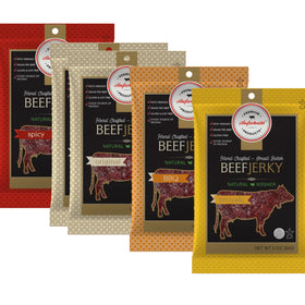 Premium Aufschnitt jerky package front shows kosher certification and grass-fed quality.