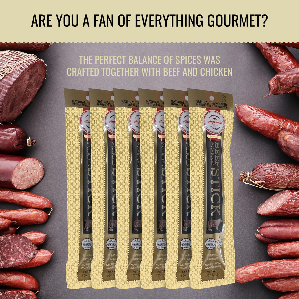 Premium Aufschnitt jerky stick highlighting chewy texture for satisfying snacks.