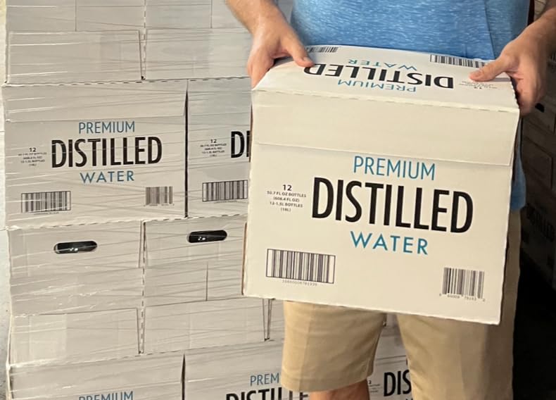 Premium Distilled Water 12-pack case ready for fridge, pantry, and on-the-go use.