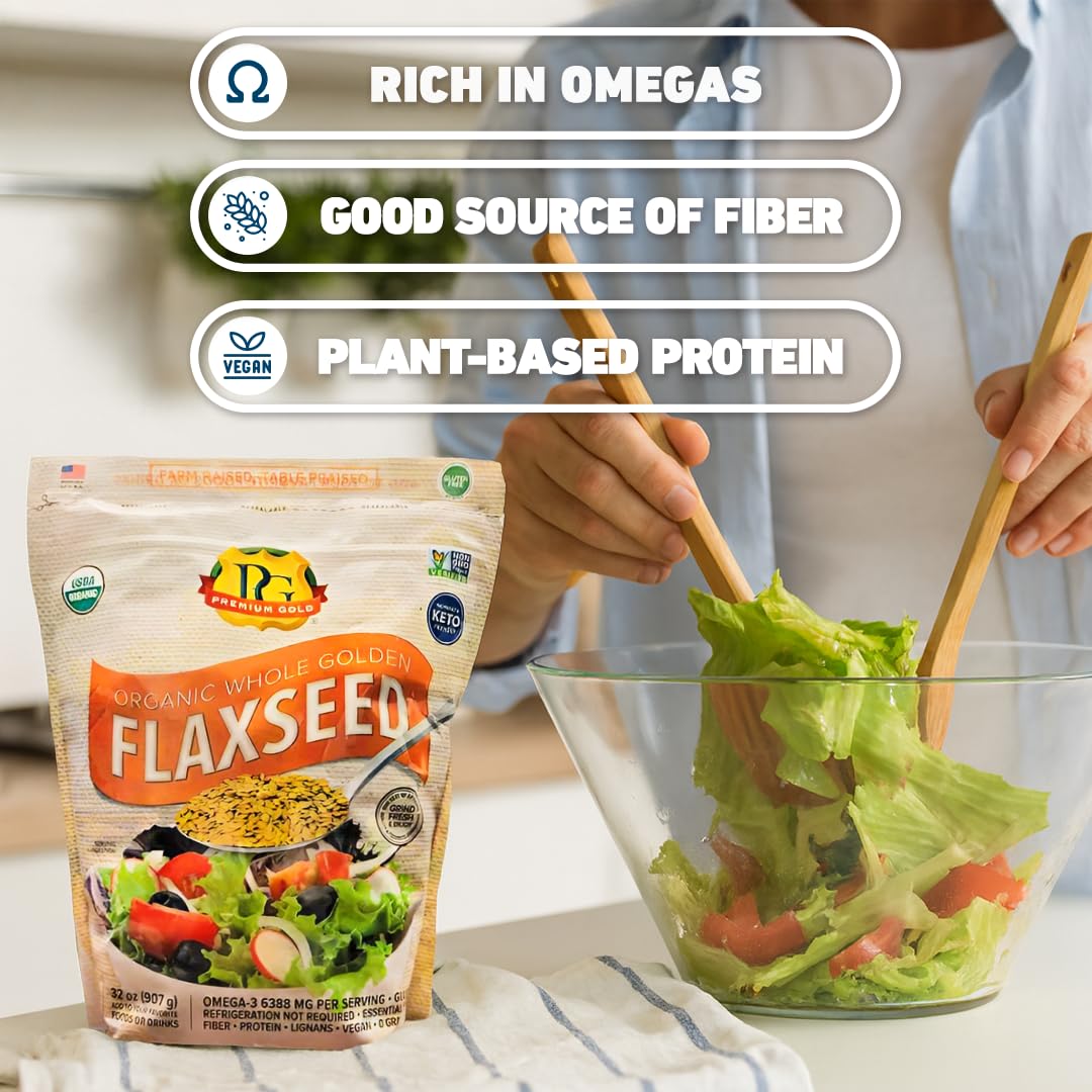 Premium Gold flax meal in a bowl ready for recipes and baking.