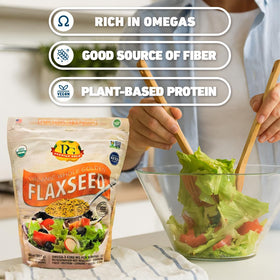 Premium Gold flax meal in a bowl ready for recipes and baking.
