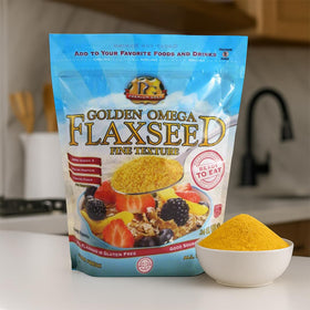 Premium Gold flaxseed USA origin label appeals to farm-to-table.
